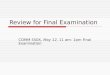 Review for Final Examination COMM 550X, May 12, 11 am- 1pm Final Examination
