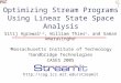 1 Optimizing Stream Programs Using Linear State Space Analysis Sitij Agrawal 1,2, William Thies 1, and Saman Amarasinghe 1 1 Massachusetts Institute of