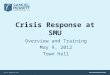 Crisis Response at SMU Overview and Training May 9, 2012 Town Hall Crisis Response Team