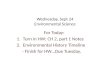 Wednesday, Sept 24 Environmental Science For Today: 1.Turn in HW: CH 2, part 1 Notes 2.Environmental History Timeline - Finish for HW…Due Tuesday,