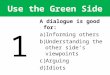 Use the Green Side 1 A dialogue is good for: a)Informing others b)Understanding the other side’s viewpoints c)Arguing d)Idiots