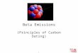 1 Beta Emissions (Principles of Carbon Dating). 2 Radiation - Energy emitted in the form of waves (light) or particles (photons). Beta Radiation: emits