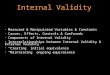 Internal Validity Measured & Manipulated Variables & Constants Causes, Effects, Controls & Confounds Components of Internal Validity Interrelationships