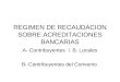 REGIMEN DE RECAUDACION SOBRE ACREDITACIONES BANCARIAS A- Contribuyentes I. B. Locales B- Contribuyentes del Convenio