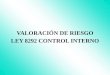 VALORACIÓN DE RIESGO LEY 8292 CONTROL INTERNO. Sistemas de Información Ambiente de control Valoración del riesgo Actividades de control Seguimiento Componentes