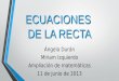 ECUACIONES DE LA RECTA Ángela Durán Miriam Izquierdo Ampliación de matemáticas 11 de junio de 2013