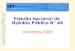 Fuente: CEP, Encuesta Nacional de Opinión Pública, Diciembre 2003. 1  Estudio Nacional de Opinión Pública N° 46 Estudio Nacional de Opinión