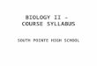 BIOLOGY II –  COURSE SYLLABUS
