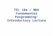 TEL 104 / MKK F undamental  Programming: Introductory Lecture