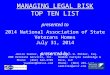 MANAGING LEGAL  RISK TOP TEN LIST