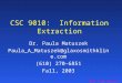 CSC 9010:  Information Extraction