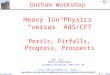 Durham Workshop Heavy Ion Physics “versus” AdS/CFT Perils, Pitfalls, Progress, Prospects