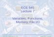 Variables, Functions,  Memory, File I/O