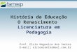 História da Educação O Renascimento  Licenciatura em Pedagogia