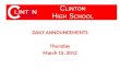 DAILY ANNOUNCEMENTS Thursday March  15,  2012