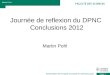 Journée de reflexion du DPNC  Conclusions 2012