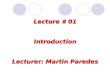 Lecture # 01 Introduction Lecturer: Martin Paredes