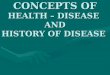 CONCEPTS OF  HEALTH – DISEASE  AND HISTORY OF DISEASE