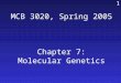 MCB 3020, Spring 2005 Chapter 7: Molecular Genetics