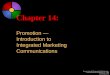 Chapter 14: Promotion — Introduction to  Integrated Marketing  Communications