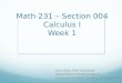 Math 231 – Section 004 Calculus I Week 1