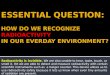 ESSENTIAL QUESTION: HOW DO WE RECOGNIZE  RADIOACTIVITY IN OUR EVERDAY ENVIRONMENT?