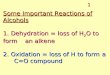 Some Important Reactions of Alcohols 1. Dehydration = loss of H 2 O to form   an alkene 2. Oxidation = loss of H to form a C=O compound