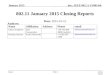 Doc.: IEEE 802.11-15/0014r0 Report January 2015 Adrian Stephens, Intel Corporation 802.11 January 2015 Closing Reports Date: 2015-01-15 Authors: Slide