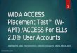 WIDA ACCESS Placement Test™ (W- APT) /ACCESS For ELLs 2.0® User Accounts USERNAME AND PASSWORDS; ONLINE QUIZZES AND CHECKLISTS KDE:OAA:DSR:cw: 10/5/15