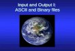 Input and Output I: ASCII and Binary files. Data formats ASCII Binary netCDF HDF