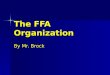 The FFA Organization By Mr. Brock. FFA History The National FFA organization began in 1928. The National FFA organization began in 1928. What does FFA