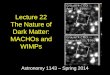 Astronomy 1143 – Spring 2014 Lecture 22 The Nature of Dark Matter: MACHOs and WIMPs