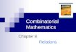 Combinatorial Mathematics Chapter 8 Relations. Outline 8.1 Relations and their properties 8.3 Representing Relations 8.4 Closures of Relations 8.5 Equivalence