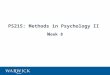 PS215: Methods in Psychology II W eek 8. 2 Next Friday (Week 9) Evaluating research, class test First ten minutes of lecture (2.05-2.15) Please come a