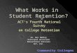 1 What Works in Student Retention? ACT’s Fourth National Survey on College Retention Dr. Wes Habley Principal Associate Educational Services ACT, Inc
