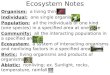 Ecosystem Notes Organism: a living thing Individual: one single organism Population: all the individuals of one kind (one species) in a specified area