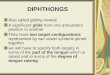 DIPHTHONGS Also called gliding vowels A significant glide from one articulatory position to another They have two target configurations represented by