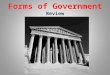 Forms of Government Review. Unitary Ways Government Distributes Power Power is held by one central authority