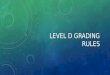 LEVEL D GRADING RULES. FINAL GRADE CONSISTS OF THE FOLLOWING GRADES: 1.Average of Monthly grades(25%) 2.Midterm grade(25%) 3.Final grade(35%) 4.Discipline(15%)