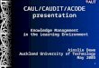 1 CAUL/CAUDIT/ACODE presentation Knowledge Management in the Learning Environment Ainslie Dewe Auckland University of Technology May 2003