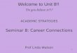 Welcome to Unit 8!! Do you believe it?!? ACADEMIC STRATEGIES Seminar 8: Career Connections Prof Linda Watson 1