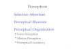 1 Perception Selective Attention Perceptual Illusions Perceptual Organization ï‚§ Form Perception ï‚§ Motion Perception ï‚§ Perceptual Constancy