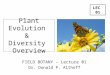 Plant Evolution & Diversity Overview FIELD BOTANY – Lecture 01 Dr. Donald P. Althoff LEC 01