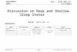 Submission doc.: IEEE 802.11-15/1100r2 September 2015 Slide 1 Chittabrata Ghosh, Intel Discussion on Deep and Shallow Sleep States Date: 2015-09-14 Authors: