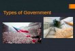 Types of Government. Government: The institution that makes LAWS. ***Questions to think about?  How much control does the government have?  Where does