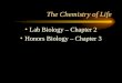 The Chemistry of Life Lab Biology – Chapter 2 Honors Biology – Chapter 3