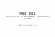 MGS 351 Introduction to Management Information Systems RECITATION 12