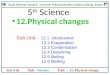 5 th Science 12.Physical changes Sub Unit - 12.1 Introduction 12.2 Evaporation 12.3 Condensation 12.4 Dissolving 12.5 Boiling 12.6 Melting