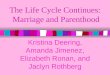 The Life Cycle Continues: Marriage and Parenthood Kristina Deering, Amanda Jimenez, Elizabeth Ronan, and Jaclyn Rothberg