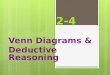 2-4 Venn Diagrams & Deductive Reasoning 1. Venn diagrams : ï‚› Diagram that shows relationships between different sets of data. ï‚› can represent conditional